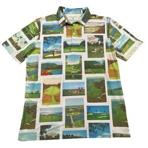 Random Golf Club Mens XL Postcard Print Golf Polo Shirt Multicolor Stretch